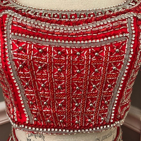 NEW RACHEL ALLEN SZ 4 TWO PIECE RED SILVER BEADED FORMAL EVENING GOWN - Picture 6 of 11